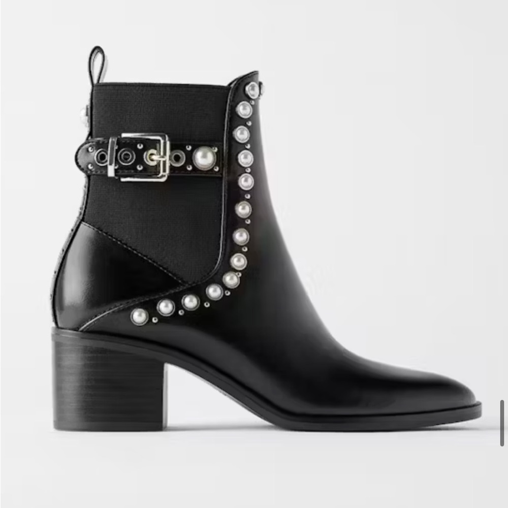 Zara pearl and stud mid-heel ankle boots